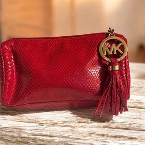 Michael Kors Red Snake Print Cosmetic Bag